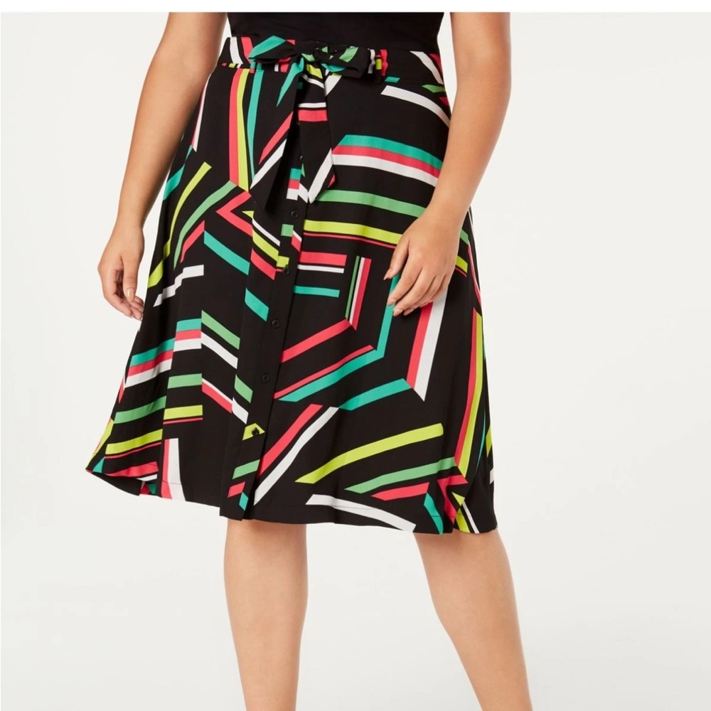 Bar 111  Womens Black Belted Button Front Printed Knee Length A-Line Skirt